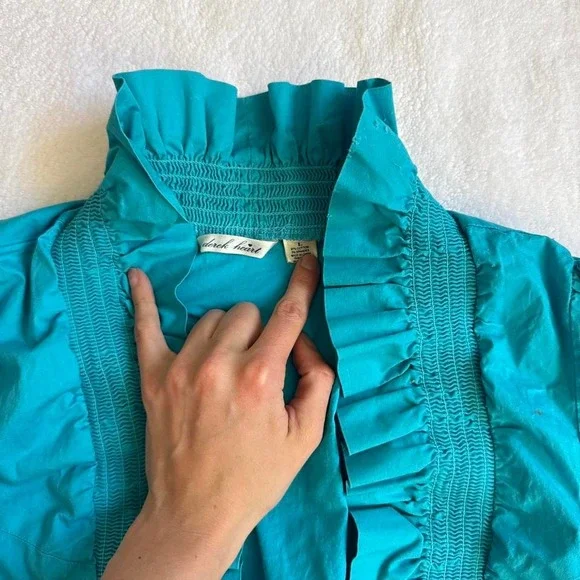 70s retro blue cropped ruffled blouse blazer - Picture 3 of 3